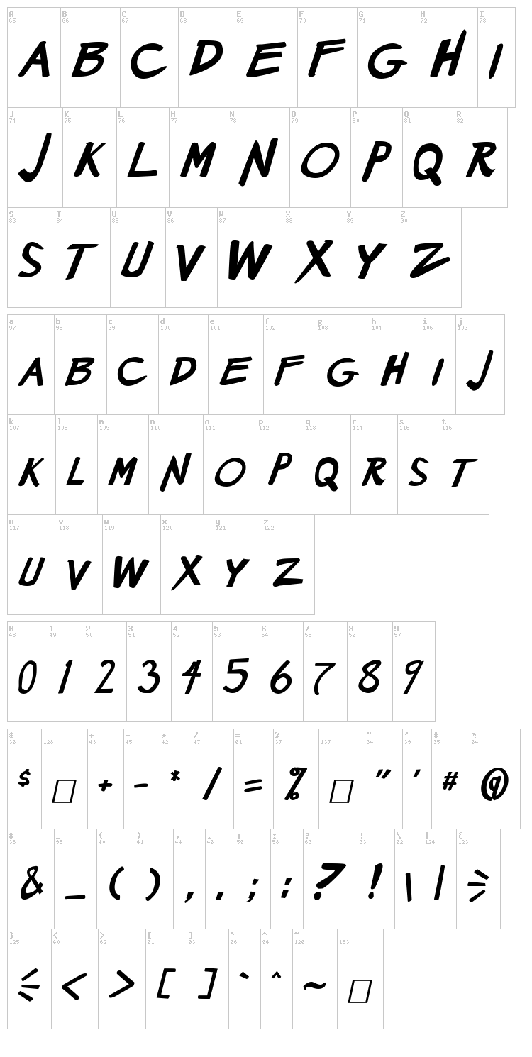 Manga Speak 2 font map